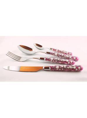 Edelstahlfarbiges Besteck - Salice Set 4-teilig - Pink - 