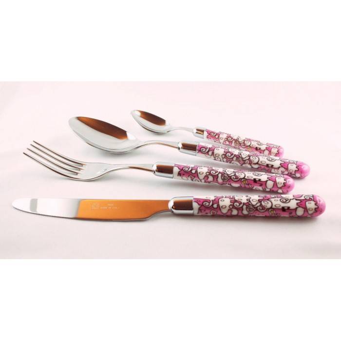 Posate Colorate Rivadossi - Acciaio Inox - Willow Servizio 24 Pezzi - Rosa - 