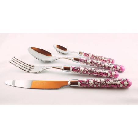 Edelstahlfarbiges Besteck - Salice Set 4-teilig - Pink - 