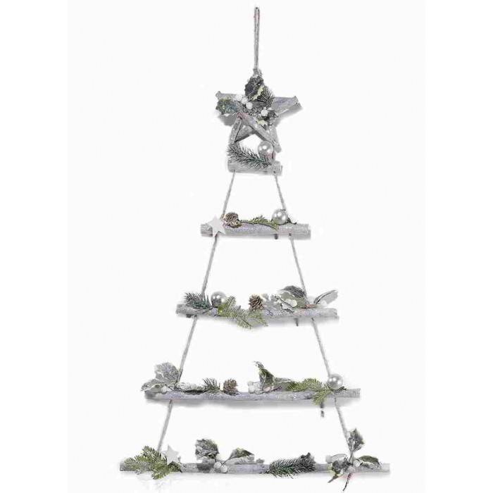 Wooden Christmas tree to hang with Stella and snow-covered decorations -  - 