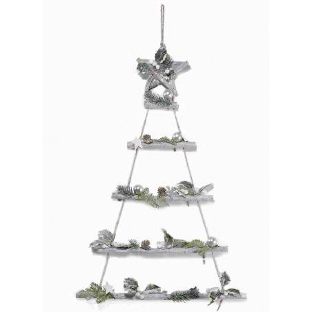 Albero di Natale in legno da appendere con Stella e Decori Innevati - 