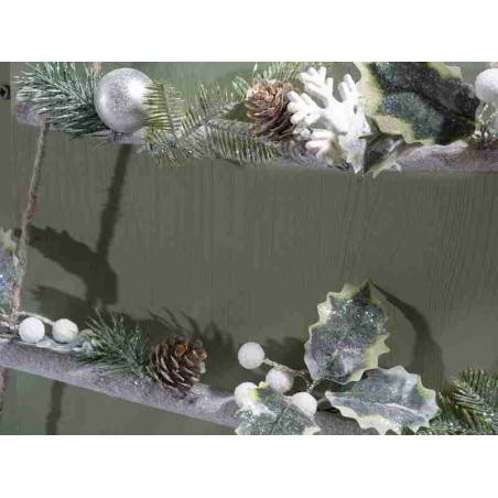 Sapin de Noël en bois à suspendre avec Etoile et décorations enneigées - 
