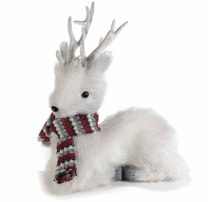 Renne de Noël blanc à paillettes - Décoration d'intérieur - 