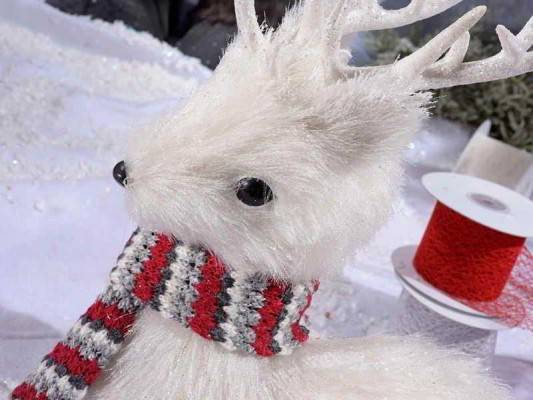 Renne de Noël blanc à paillettes - Décoration d'intérieur - 