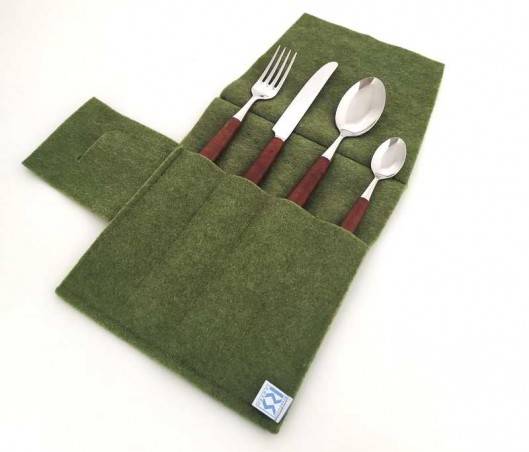 Luxury Cutlery - Kadir Walnut Briar Handle - Set of 4 Pieces - Table Setting with Cutlery Holder -  - 8004746470105