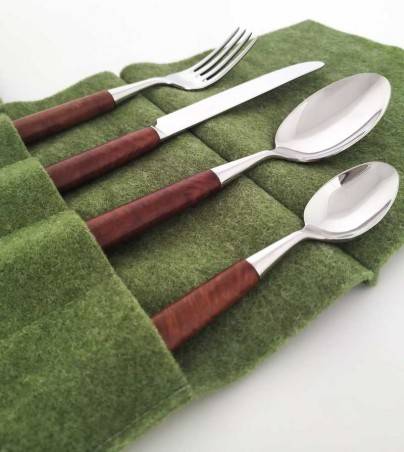 Luxury Cutlery - Kadir Walnut Briar Handle - Set of 4 Pieces - Table Setting with Cutlery Holder -  - 8004746470105