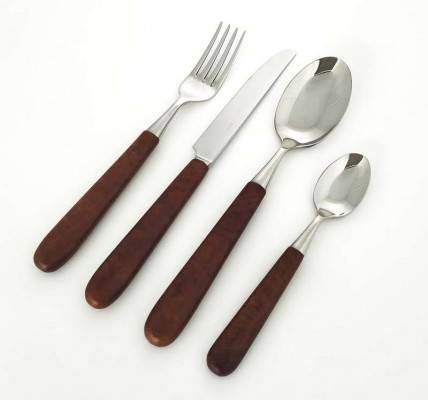 Couverts de luxe - Manche en bruyère de noyer Kadir - Ensemble de 4 pièces - Table avec porte-couverts - 