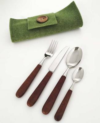 Couverts de luxe - Manche en bruyère de noyer Kadir - Ensemble de 4 pièces - Table avec porte-couverts - 