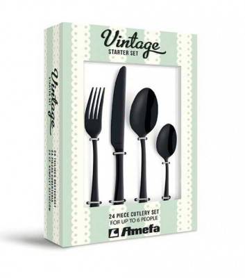 Posate Acciaio Inox Set 24 Pezzi - Pvd - Colore Nero - Austin Amefa - 