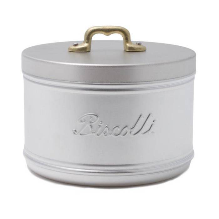 Aluminum Cookie Jar with Vintage Style Brass Handle - Made in Italy -  - 