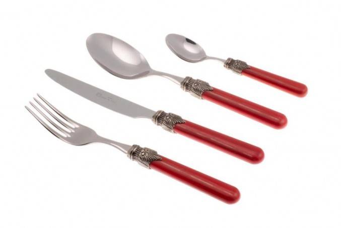 Vintage-/Landhaus-Besteckset, 4-teilig, Tischplatz – rote Farbe - 