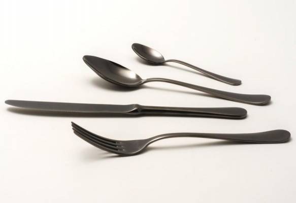 Couverts Modernes en Acier 18/10 en PVD Gris Anthracite Poli - Service Serena 24 Pièces - 