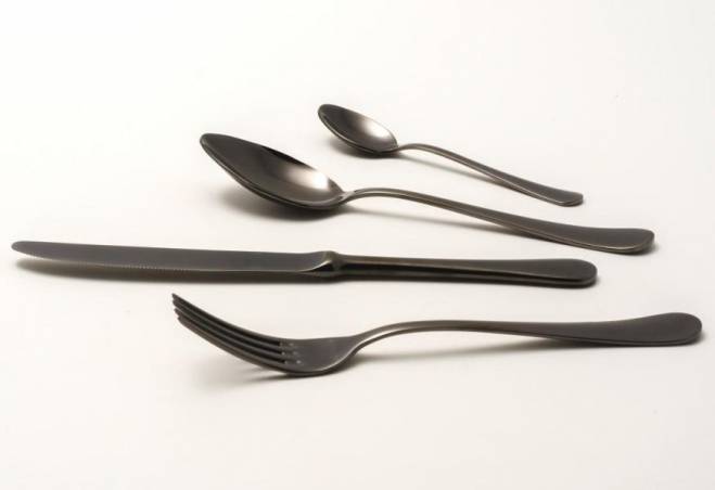 Modernes Besteck aus 18/10-Stahl mit polierter anthrazitgrauer PVD-Beschichtung – Serena-Set 24-teilig - 