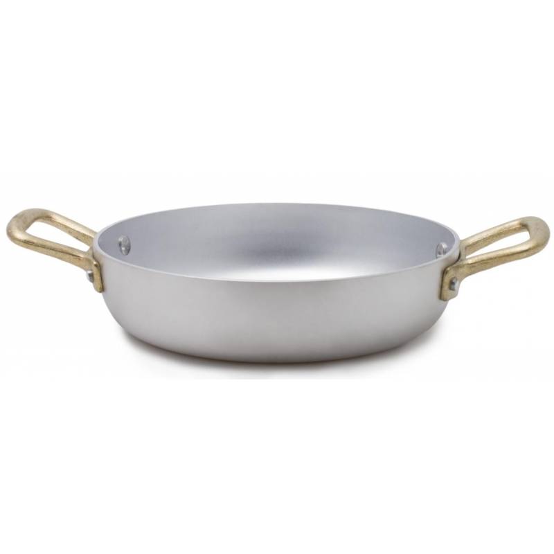 Professionelle Aluminiumpfanne mit zwei Messinggriffen - Retro-Stil - 