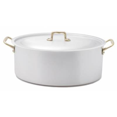Casserole ovale professionnelle deux poignées en laiton avec couvercle - 