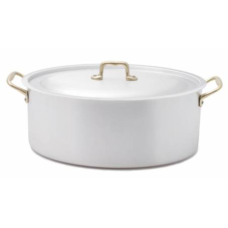 Casserole ovale professionnelle deux poignées en laiton avec couvercle - 