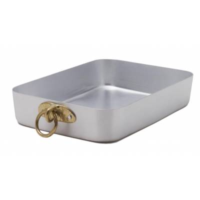 Rechteckige Aluminium-Bratpfanne / Schale mit 1 Messingring - 
