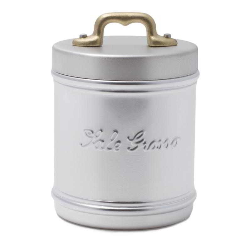 Aluminum container / jar with "Sale Grosso" writing - Brass lid and handle - Retro style -  - 
